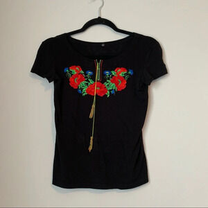 black shirt with flowers size S